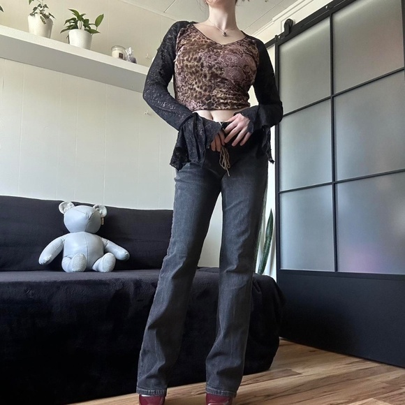 Insane y2k Floral Cheetah Print Lace Bell Long Sleeve Shirt - Picture 6 of 8